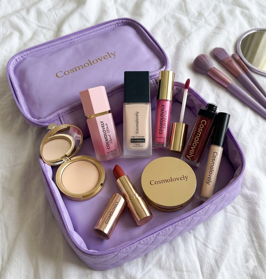 Cosmolovely Marriage Bridal Complete Makeup Kit(Includes High Coverage Foundation, Full Coverage Concealer, Bullet Lipstick, Liquid Lipstick, Liquid Blush, Compact Powder, Makeup Brush and Shimmer Lip Gloss)