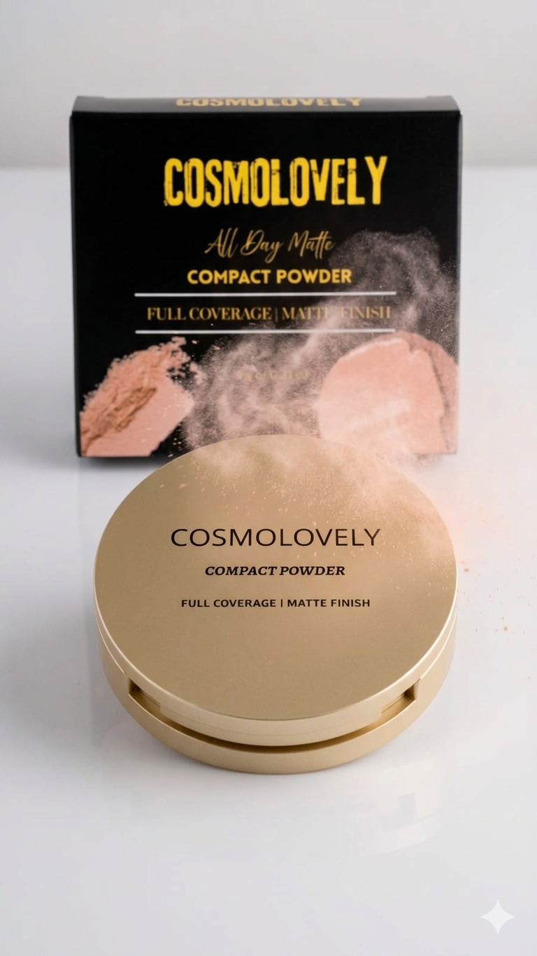 Cosmolovely HD Matte Compact Powder, Beige, 9 gm ( Free Lip Gloss & Liquid Lipstick)