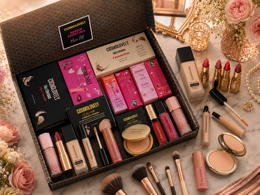 Cosmolovely Marriage Bridal Complete Makeup Kit(Includes High Coverage Foundation, Full Coverage Concealer, Bullet Lipstick, Liquid Lipstick, Liquid Blush, Compact Powder, Makeup Brush  and Shimmer Lip Gloss)