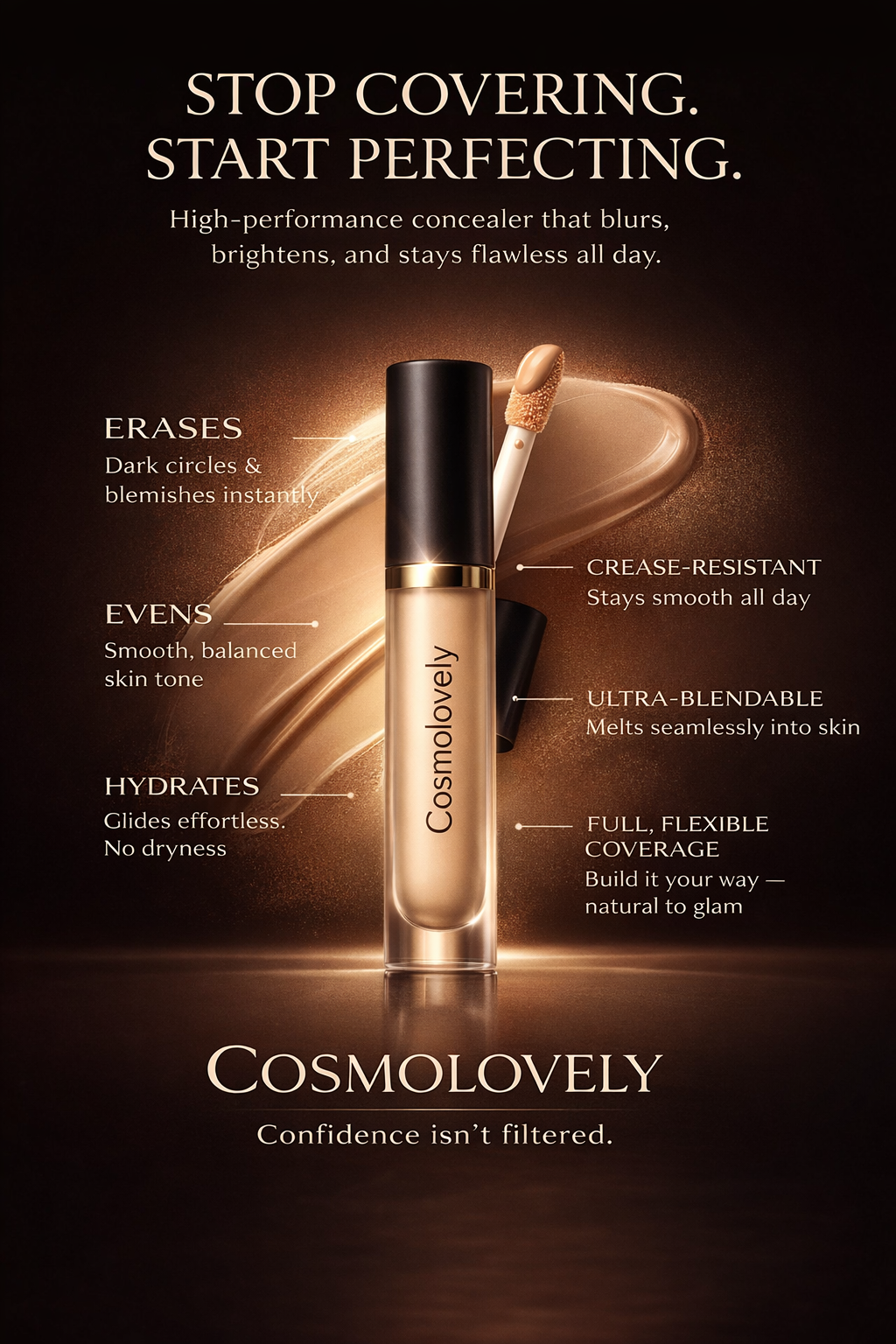 Cosmolovely High Coverage Liquid Concealer(Free Liquid Lipstick & Shimmer Lip Gloss )