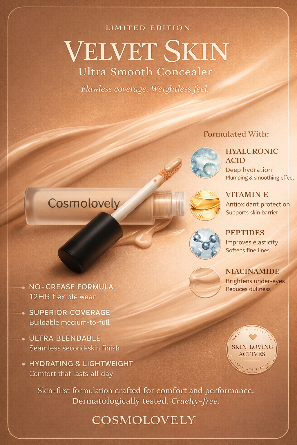 Cosmolovely High Coverage Liquid Concealer(Free Liquid Lipstick & Shimmer Lip Gloss )