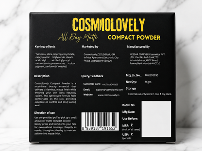 Cosmolovely HD Matte Compact Powder, Beige, 9 gm ( Free Lip Gloss & Liquid Lipstick)