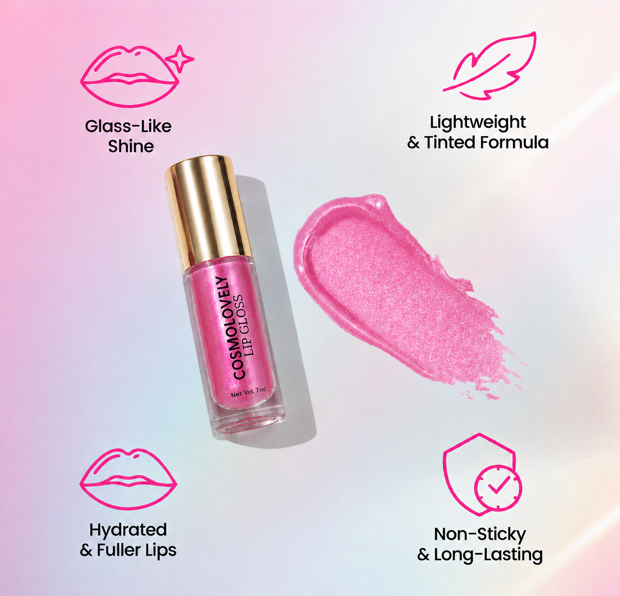 Cosmolovely Shimmer Lip Gloss ( 7 ml) (Free Liquid Blush & Liquid Lipstick)