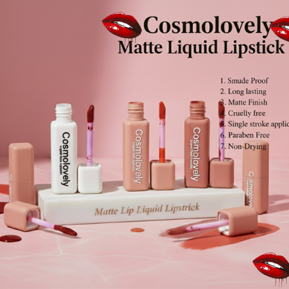 🎁 Cosmolovely 12 Hour Stay TransferProof Liquid Lipstick 4ml (Pack of 1) (Discount)