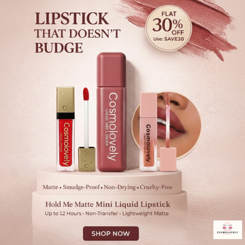 Cosmolovely Lipstick Trio 3-in-1(Red,Nude & Peach) | Smudgeproof & Transferproof | Intense Swipe Pigmentation | Long-Lasting Wear